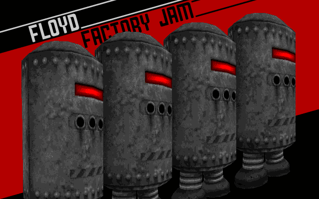 The console background for Floyd Factory Jam, inspired by Kraftwerk, featuring four instances of Floyd.